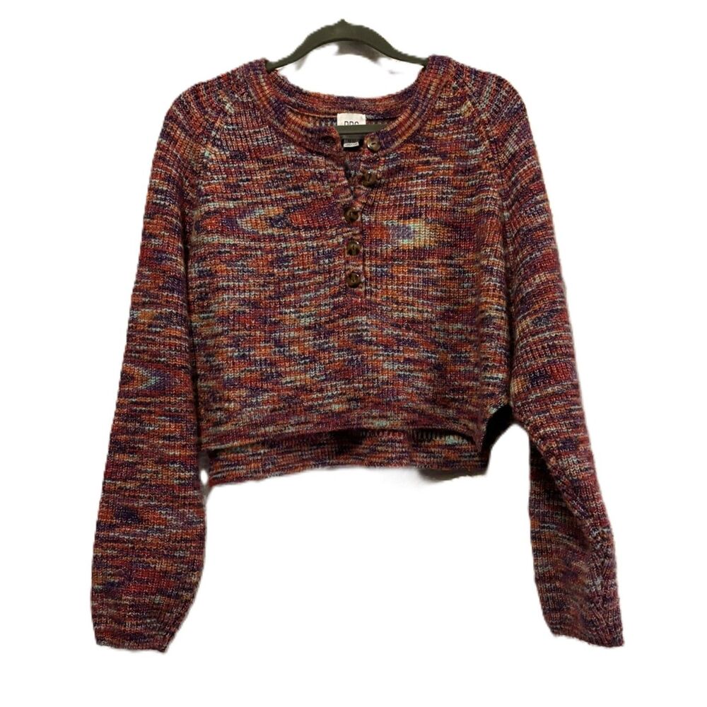 BDG Multicolor Y2K Cropped Cozy Sweater Button Collar Urban Outfitters Women's M